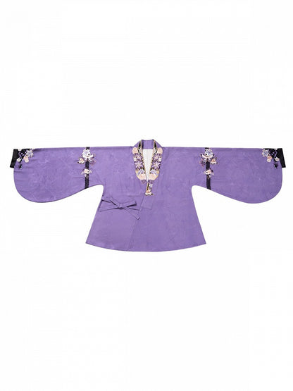 Purple Hanfu-Inspired Lolita Top with Jacquard Weave & Floral Embroidery - Hua Xian Ji Hanfu