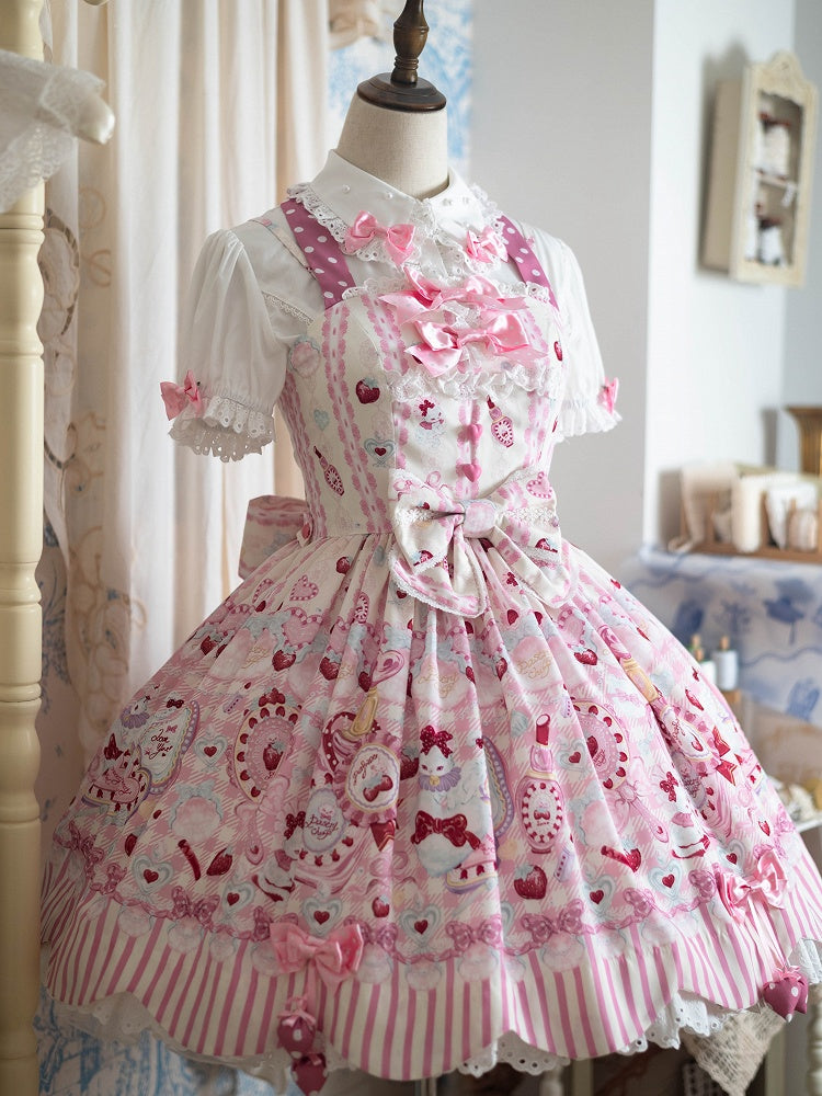Ivory Short Sleeve Sweet Lolita Ruffled Blouse with Rose Polka-dot Bows - Pastry Chef