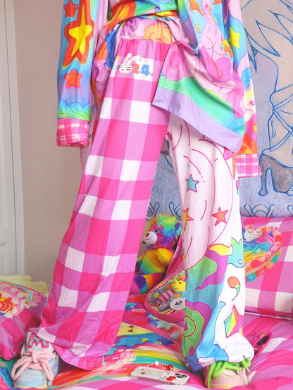 Y2K Print Star Colorful Pants Pattern Plaid Flare Silhouette