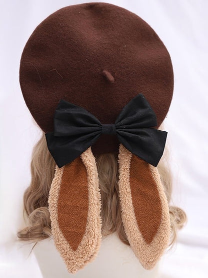 Sweet Bow Options With Bunny Color Coffee 6 Ear Detachable Lolita Beret