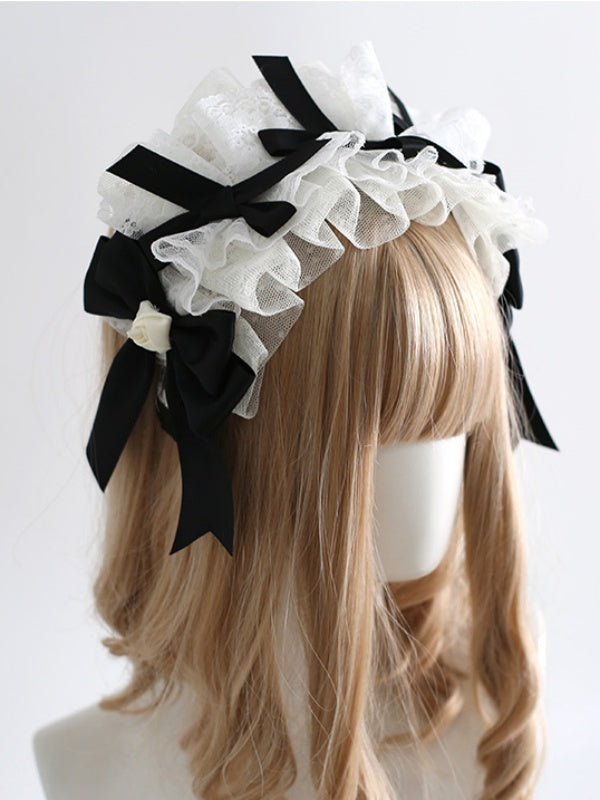 Charming Lolita Black and Off White Lace KC With Bowknot And Bud Decorations