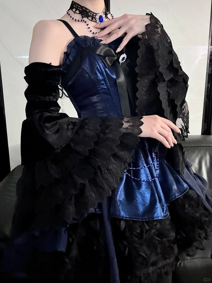 Detachable with Bolero Velvet Sleeves Black Bell