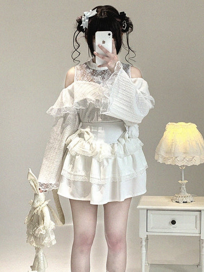 Bow Lace Shoulder Jirai Colors 3 Cutout Top Decor Kei