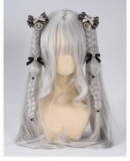 5色のビーズハートチャーム ジライケイ レースリボンヘアクリップ