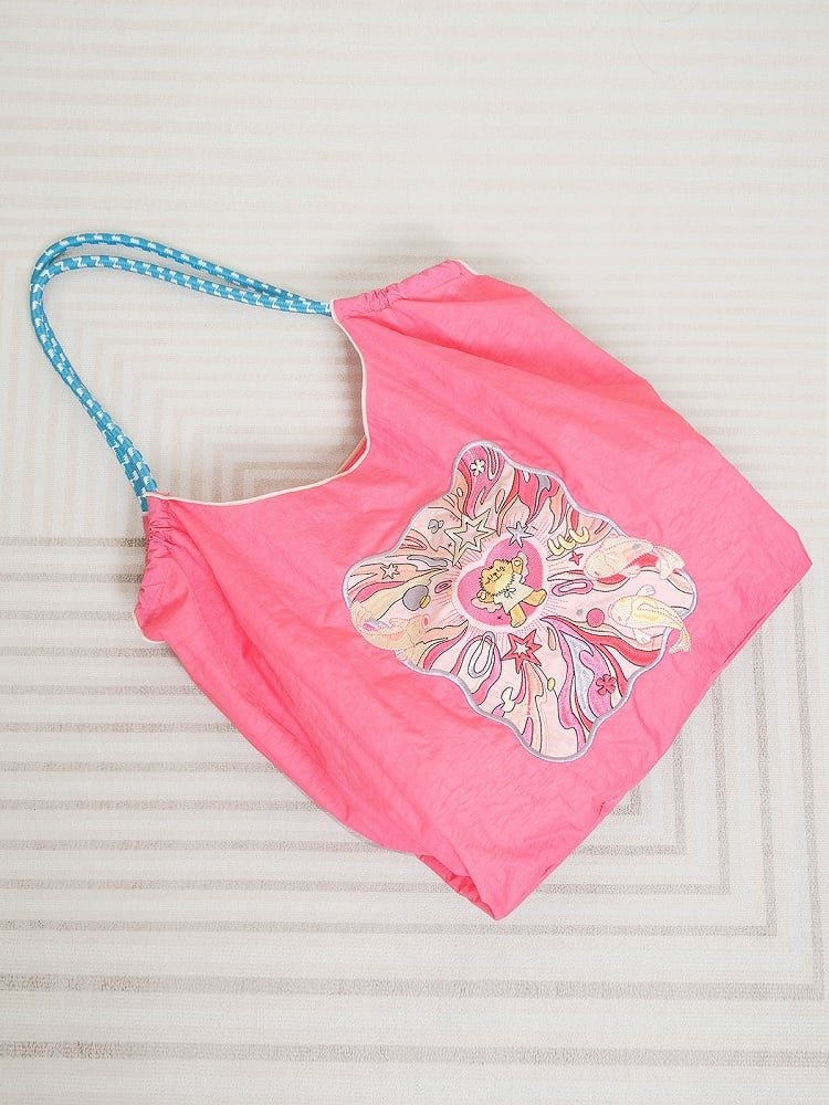 Lucky Charm Pink Large Capacity Tote Bag With Adorable Fortune Cat Embroidery