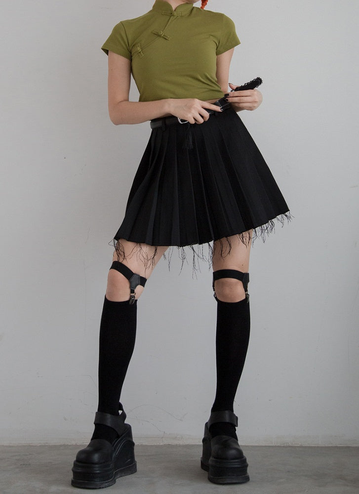 Frosch T-Shirt Crop Cheongsam Verfügbare Farben Knöpfe 5 Mandarin-Stil in mit Kragen -