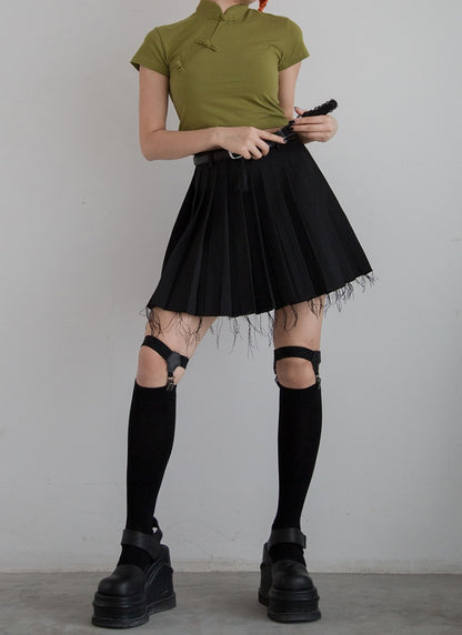 Frosch T-Shirt Crop Cheongsam Verfügbare Farben Knöpfe 5 Mandarin-Stil in mit Kragen -