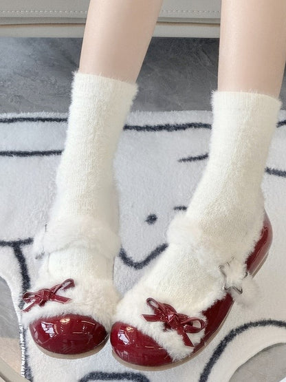 Wine Round-Toe Flat Red Snap Lolita with Star Design Sweet Shoes