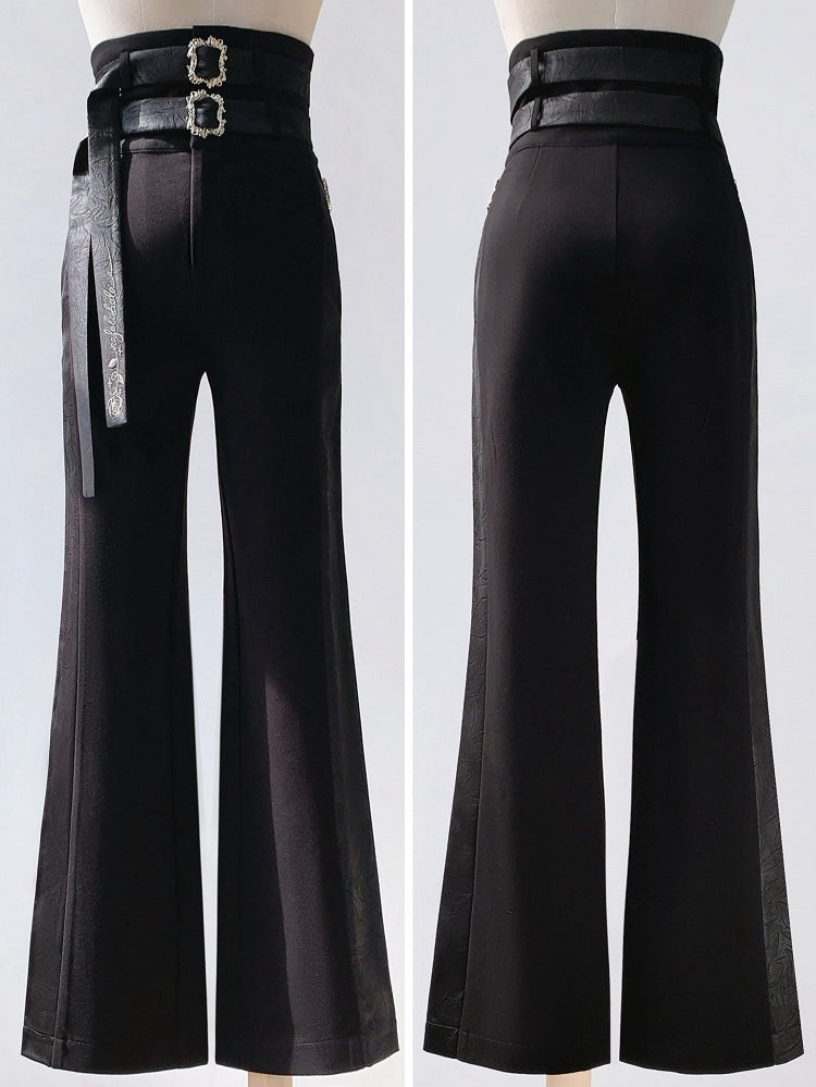 Fashion High Waist Pants Two Lolita Ouji Belts Black with
