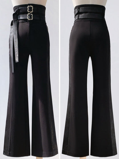 Fashion High Waist Pants Two Lolita Ouji Belts Black with