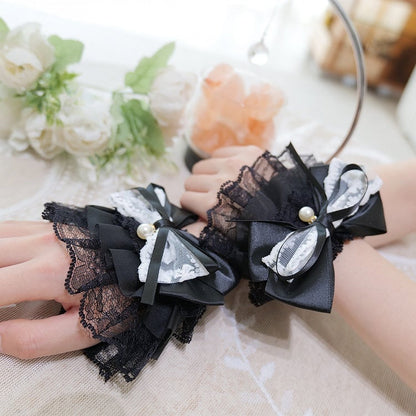 Pearl (4 Bow Wrist Colors) Lolita Lace Style Cuffs