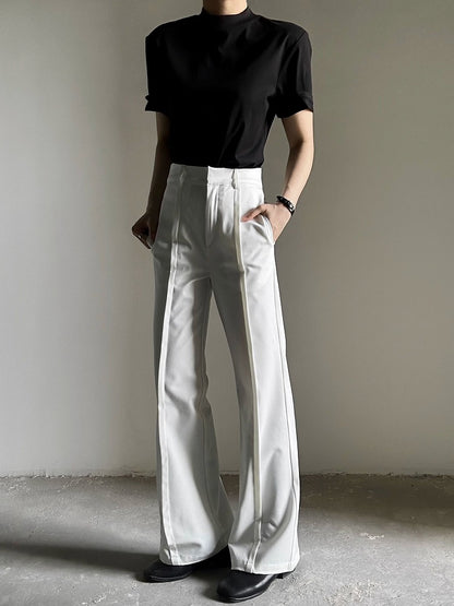 Ouji Lolita White Straight-Leg Pants with Elastic Back Waist & Hook-and-eye Closures