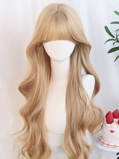 Perücke blond Pony lang mit gewellten 65-70cm