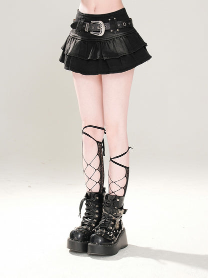 Free Tiered Skirt Belt Buckle Lined with Black Denim Glamorous