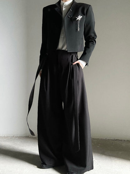 Buttons Ouji with Blazer Lolita Notched Black Crop Collar Single-Breasted