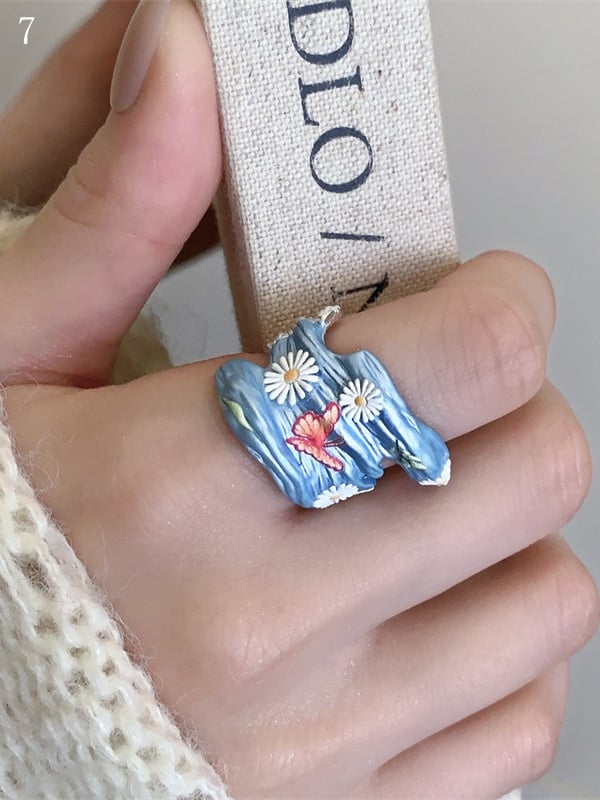 Schmetterling Design Ring Floral 8 Y2K Bittersüß Blau und Optionen