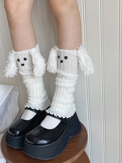 Leg Ribbed Warmers White Puppy Colors: Plush-Accented (4