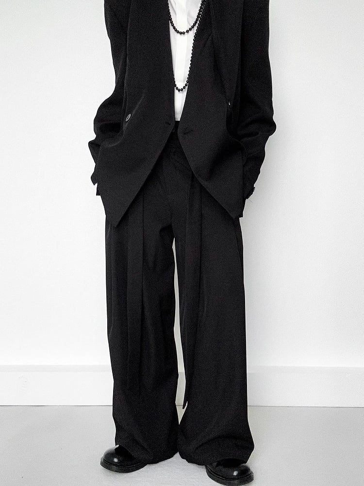 Wide-Leg Side Ribbons with Ouji Lolita Two-Button Fly Pants Black