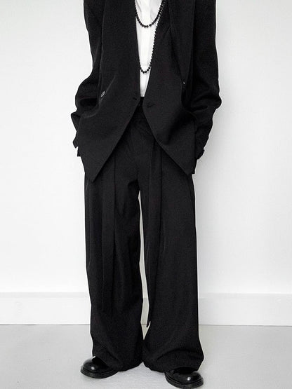 Wide-Leg Side Ribbons with Ouji Lolita Two-Button Fly Pants Black