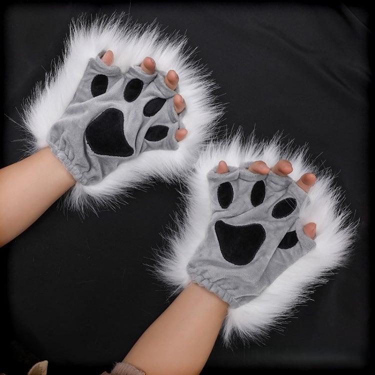 6 Kitty Colors Plush Lolita Paw Fingerless Gloves