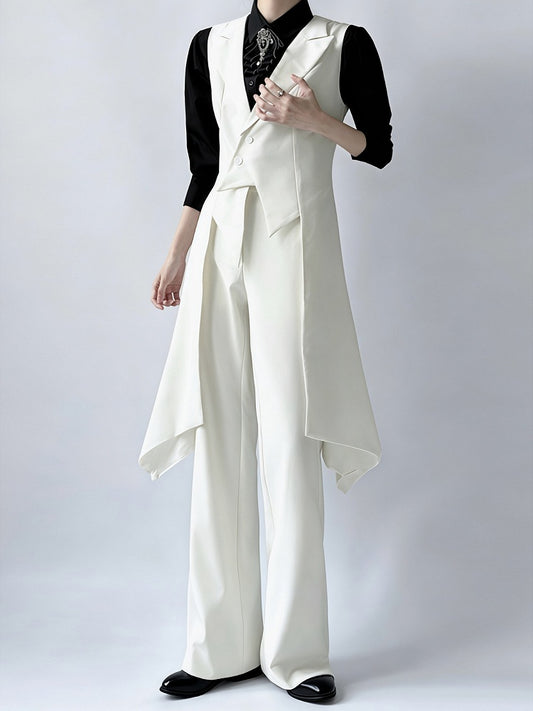 Swallow-Tail White Elegant Prince Long Waistcoat - ROAE
