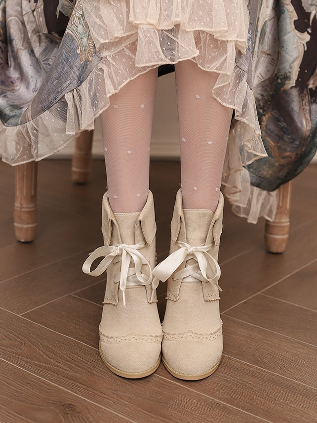 Gewellter Saum – Blockabsatz, beige, umklappbar, normale/dicke Stiefel, hohe Schaftversion mit