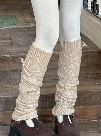 White Y2K Knitted Leg Warmers