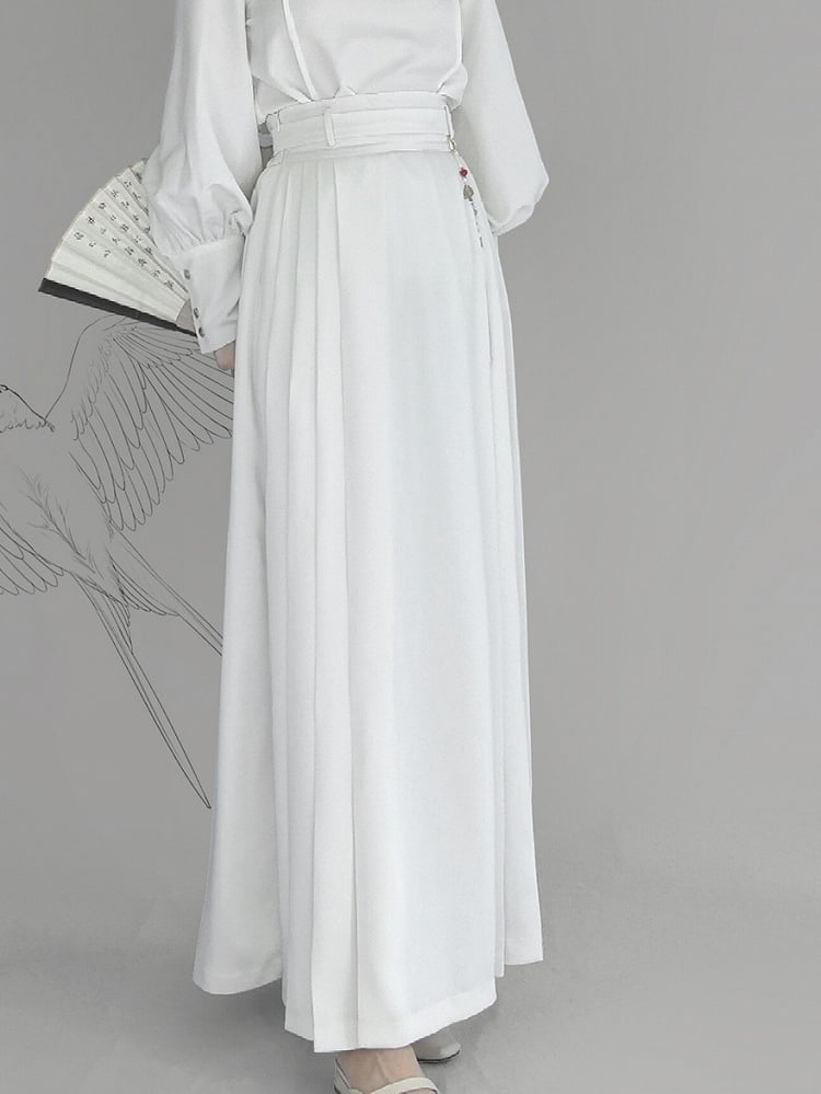 Detachable White Fringe Set Skirt - Elastic Style Partial Chain Belt Chinese Decor Waist