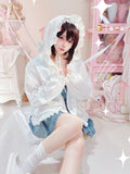 Sweet White Bowknot Sun Protection Jacket with Star Hood - NANACO