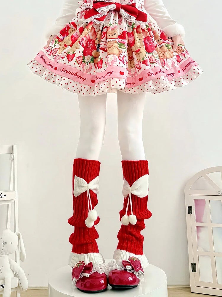 White Leg - 40cm Bow Warmers Red