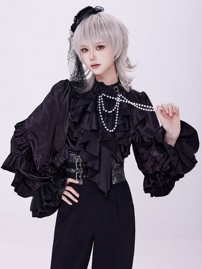 High-Waist Black Ouji Pants with Rosette Print and Buckles - DevilInspired Exclusive Collection