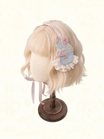 / Brown Embroidery Applique Hairband Blue Cupcake Pink