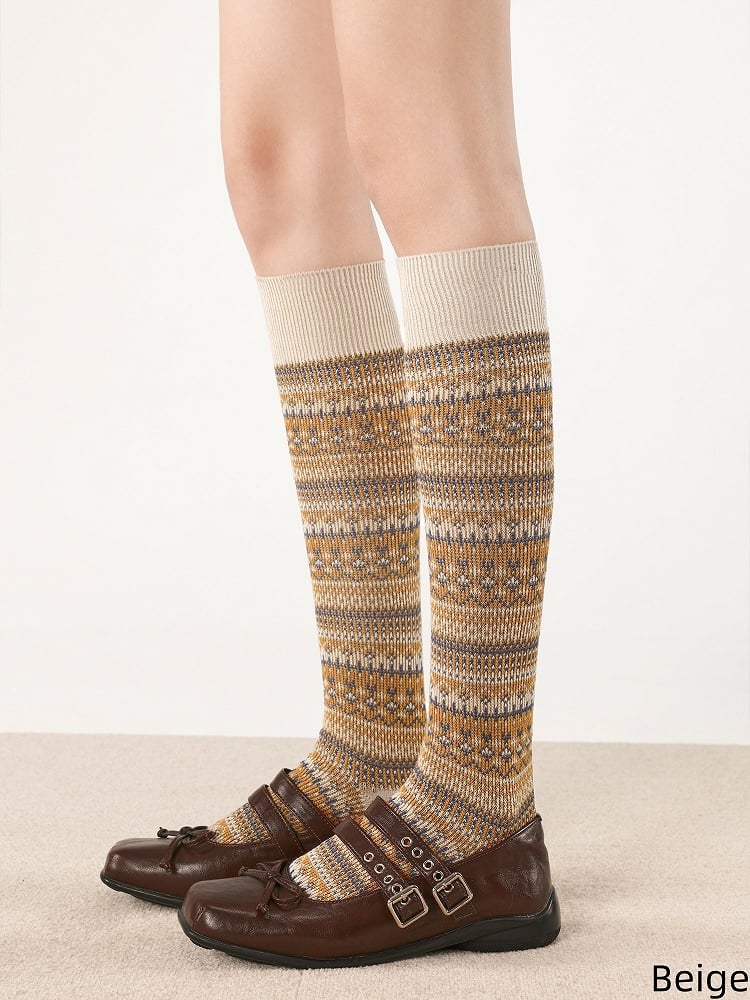 Pattern Socks Colors Maillard 4 Retro Calf Style