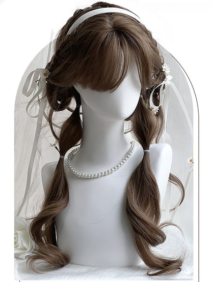 Braune gewellte Air-Perücke mit Pony, Länge 70 cm