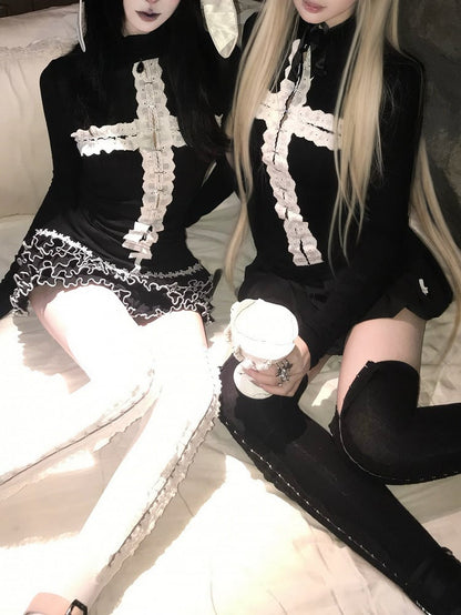 Black Accent Skirt Cross with Mini Gothic Pleated