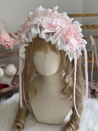 Ruffled Hairband Sweet Lolita Lace Bow Pink White