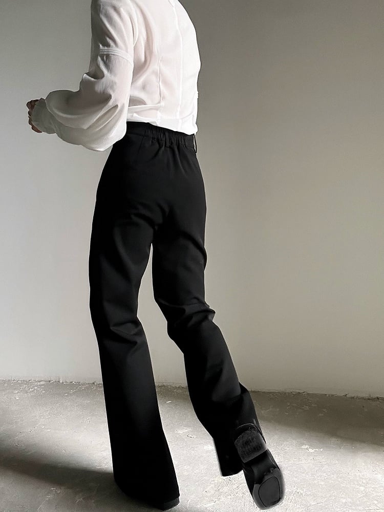 Ouji Lolita Black Straight-Leg Pants with Elastic Back Waist & Subtle Flare