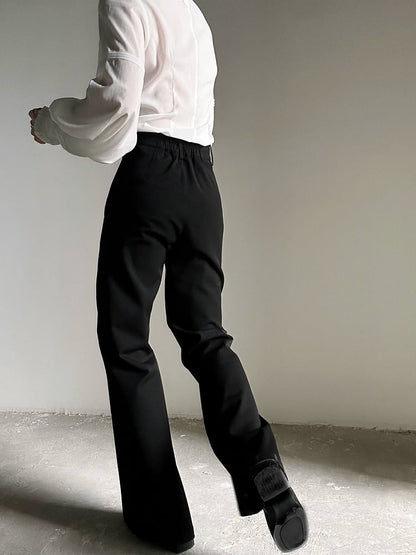 Ouji Lolita Black Straight-Leg Pants with Elastic Back Waist & Subtle Flare