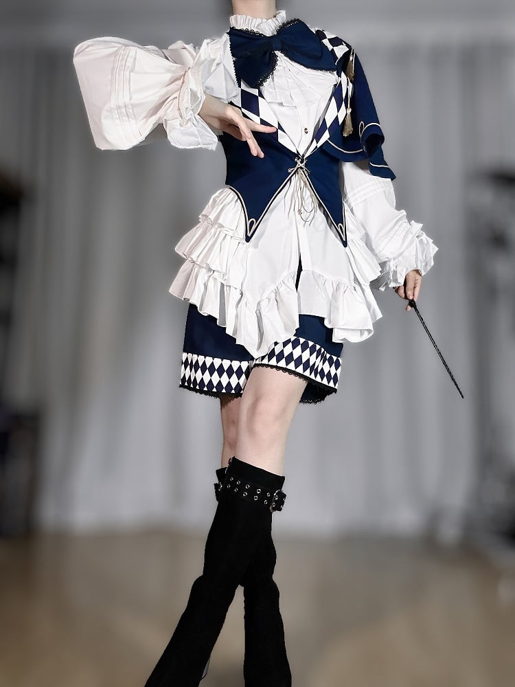 Dark Ouji Lolita Diamond Blue Cuffs Pattern Straight-leg Shorts