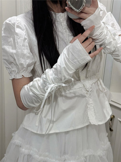 Bowknot Details Sleeves with Arm Lolita Ballet Style White