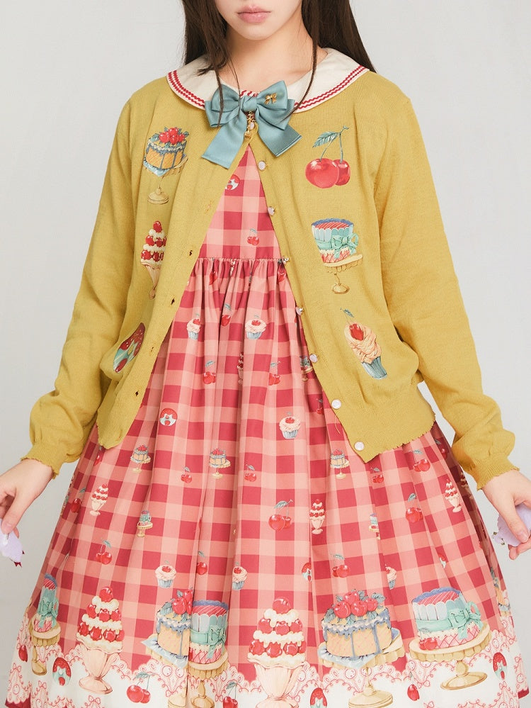 Yellow Long Sleeves Dessert Print Cardigan