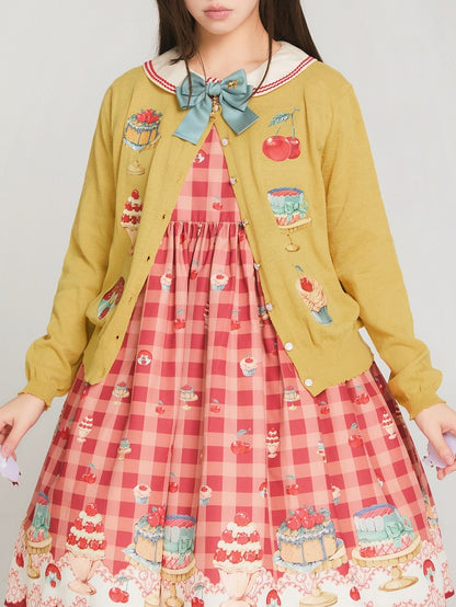 Yellow Long Sleeves Dessert Print Cardigan