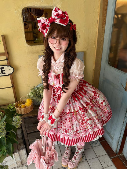 Rose / Crimson Polka-dot Bow White Wrist Cuffs - Pastry Chef