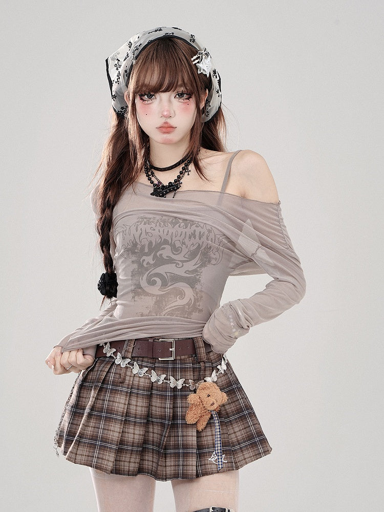 Top Layer Set Inner Off-Shoulder Sheer Grey