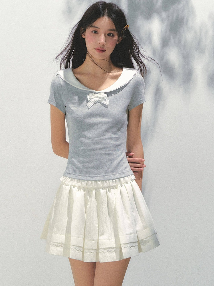 White and Skirt Kawaii Ruffled Pleats Details with Lace