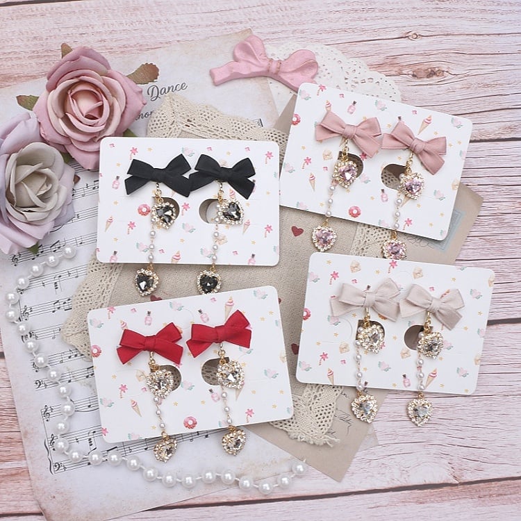 8 Heart Kei Bowknot Jirai Earrings Options Rhinestone Color
