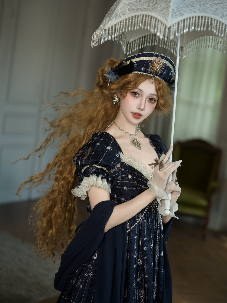 Blue Dark Headpiece Tiara Decorated Flower and Feather