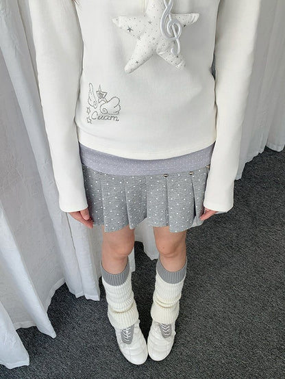 Hooded Patchwork Wings White Y2K Rhinestone Polka Top Dot Design with Two-piece