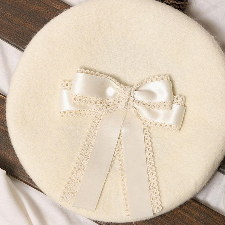 Lolita Beige Sweet Beret Satin Lace Bowknot