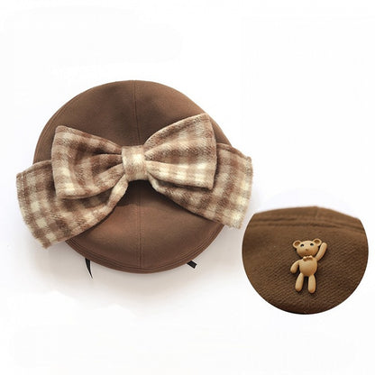 Decoration Coffee/Black Plaid Bear with Beret Bow